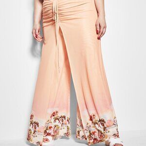 Royalty by Maluma orange printed ruched wide leg pants size L